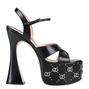 Gucci black leather studded platform sandals with 165mm heel